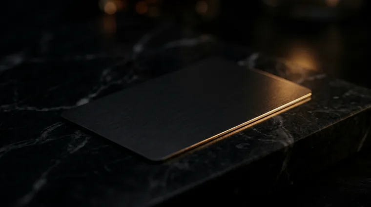 Black membership card on dark marble with gilded edge