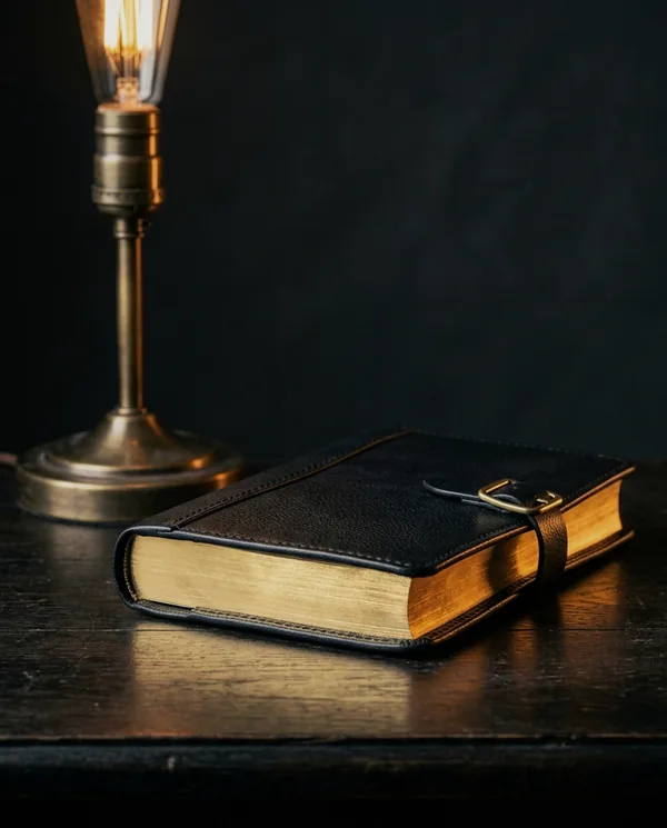 Leather-bound journal with hand-gilded page edges