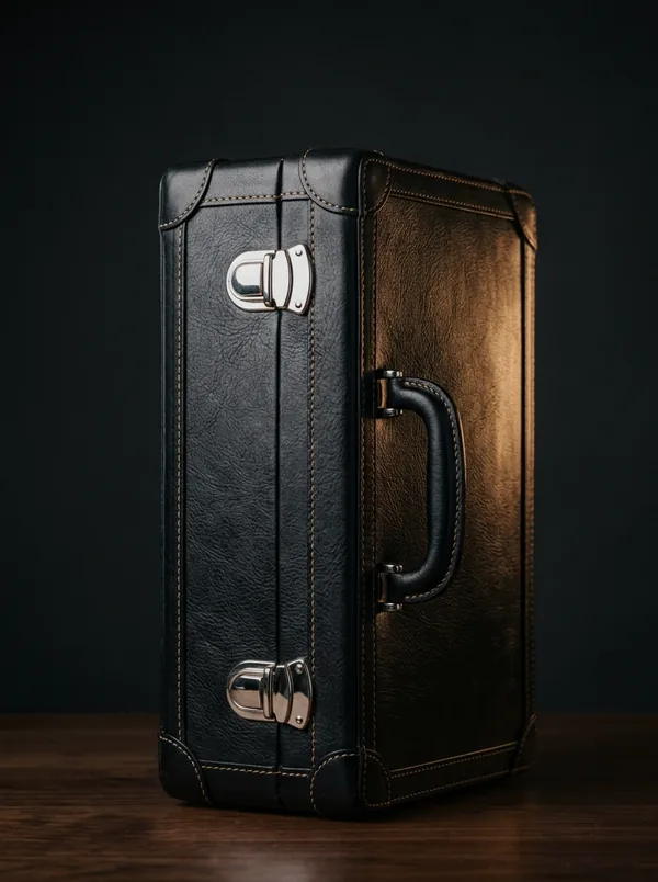 Black leather attaché case with palladium hardware